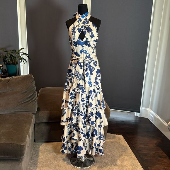 Dresses & Skirts - SOLD Women’s Summer Floral Halter Neck Maxi Dress with Ruffles Size L NWOT